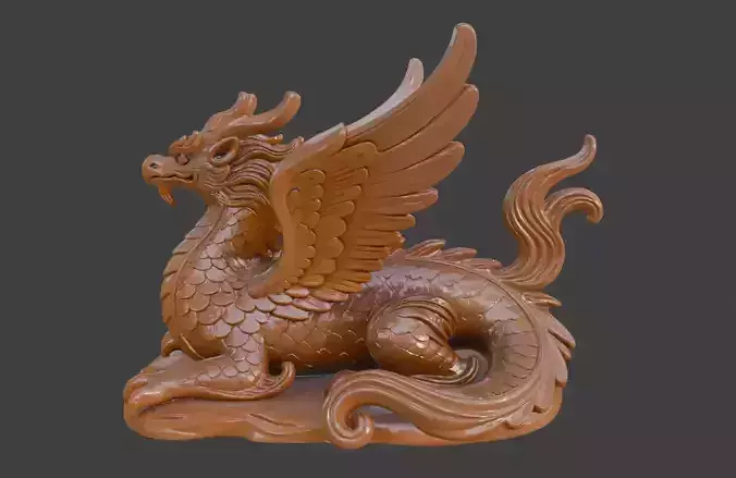 A 3D model of a clay sculpture of the auspicious beast Kunpeng 