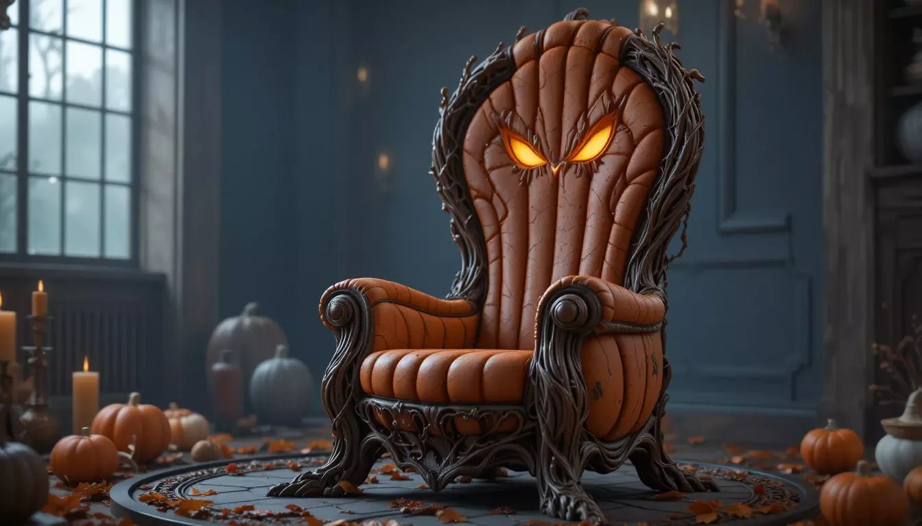 Pumpkin Throne Chair 3D Model Halloween Decor Armchair 3D model_0