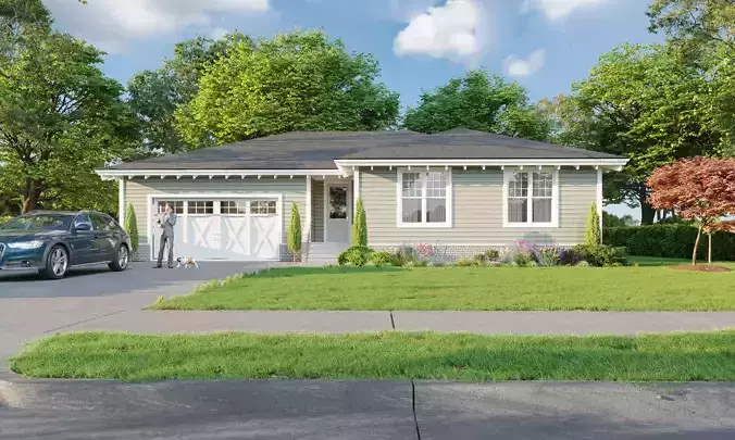 Cozy One-Story Tiny House Exterior 3D Scener