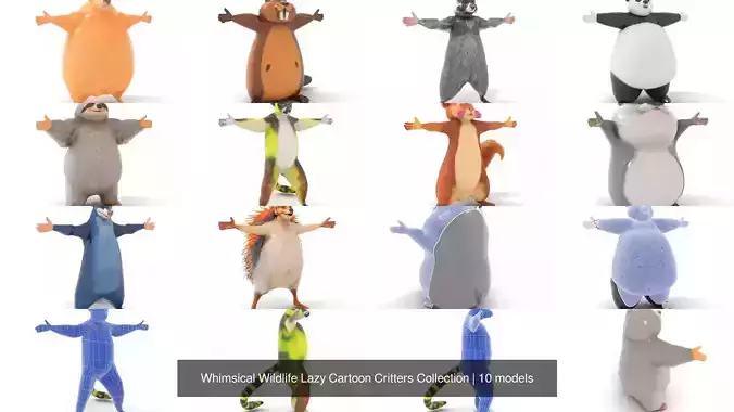 Whimsical Wildlife Lazy Cartoon Critters Collection 