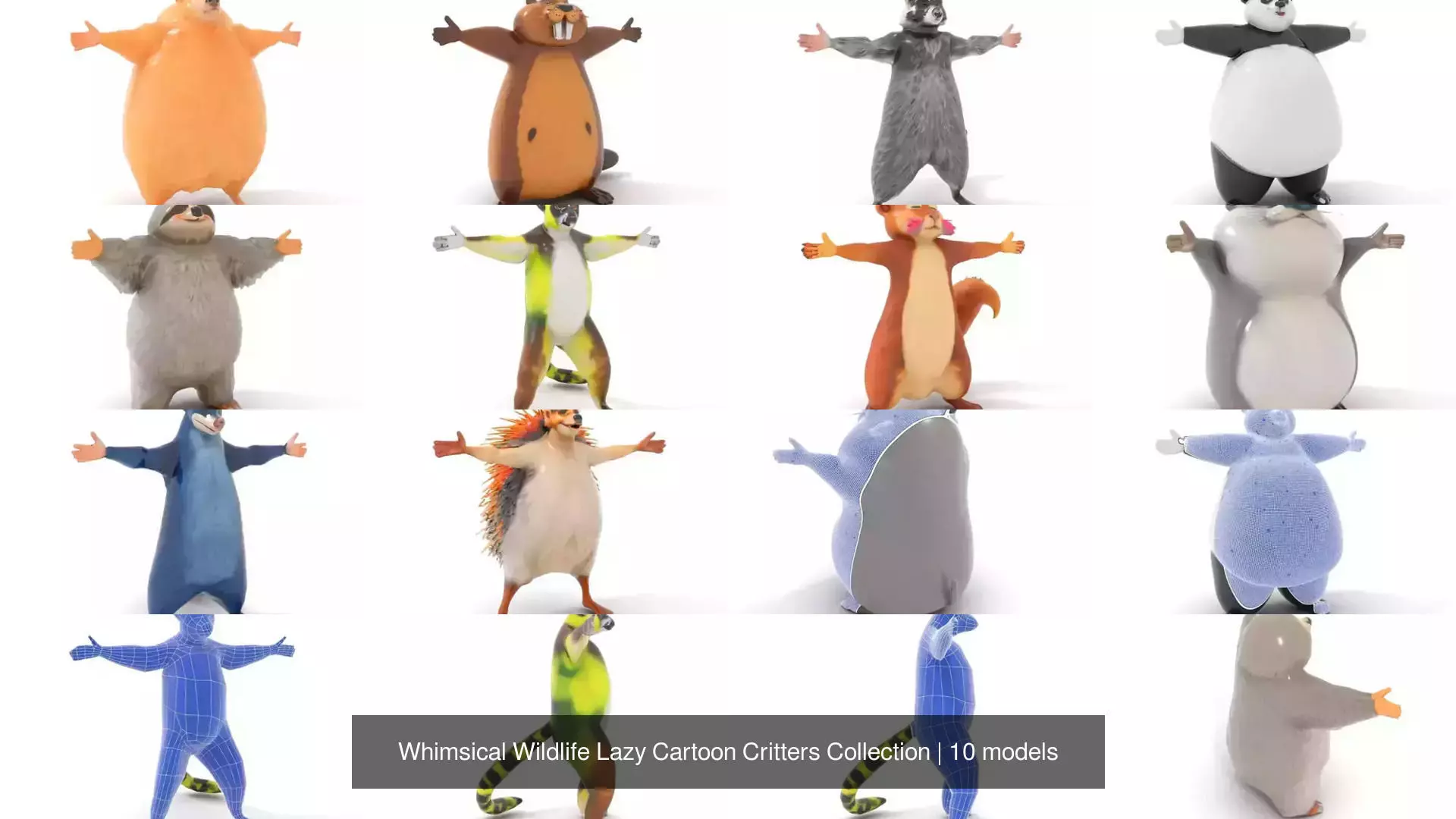 Whimsical Wildlife Lazy Cartoon Critters Collection 3D Model Pack