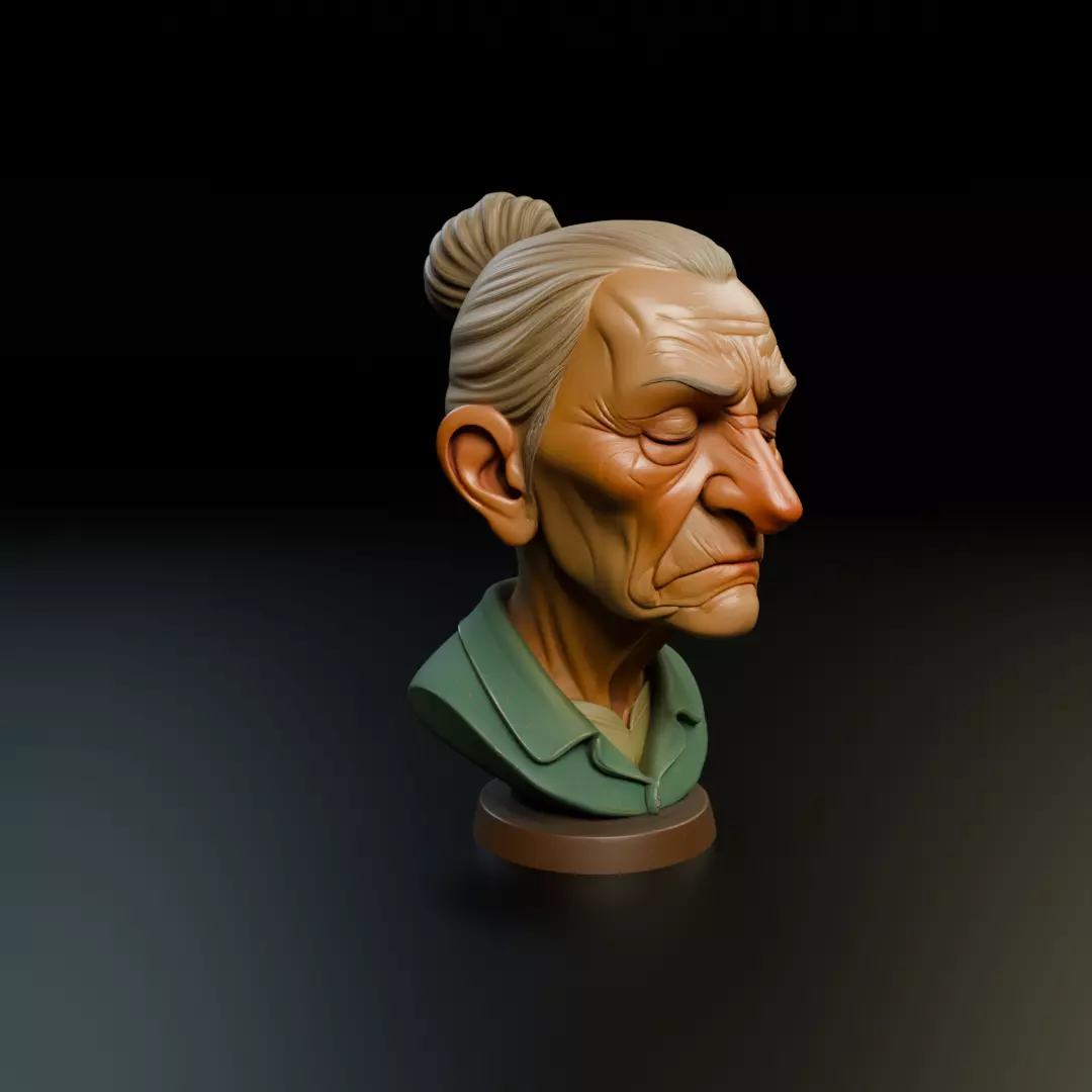 bust of old woman 3D print model_12