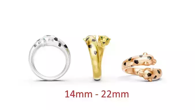 Panther Ring Small Double Head 14mm-22mm 3D print model