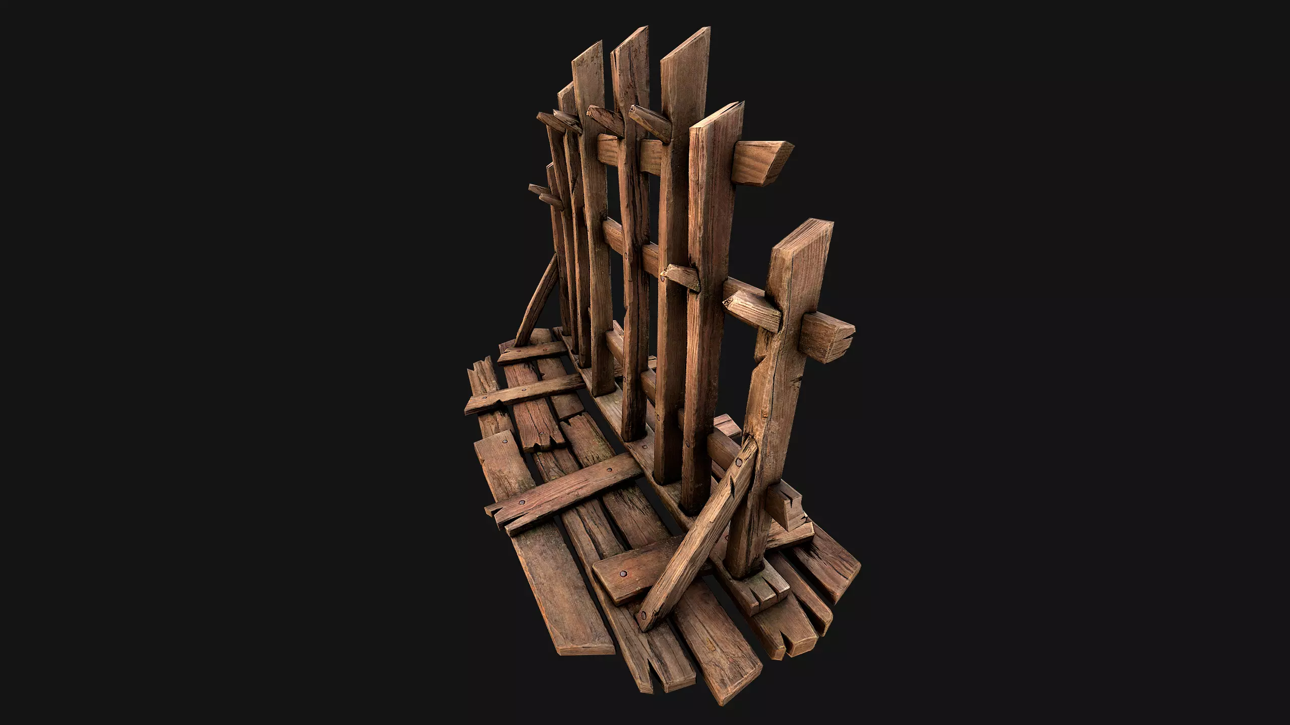 Medieval Wooden Crossbow Weapon Rack Armory Low-poly 3D model_5
