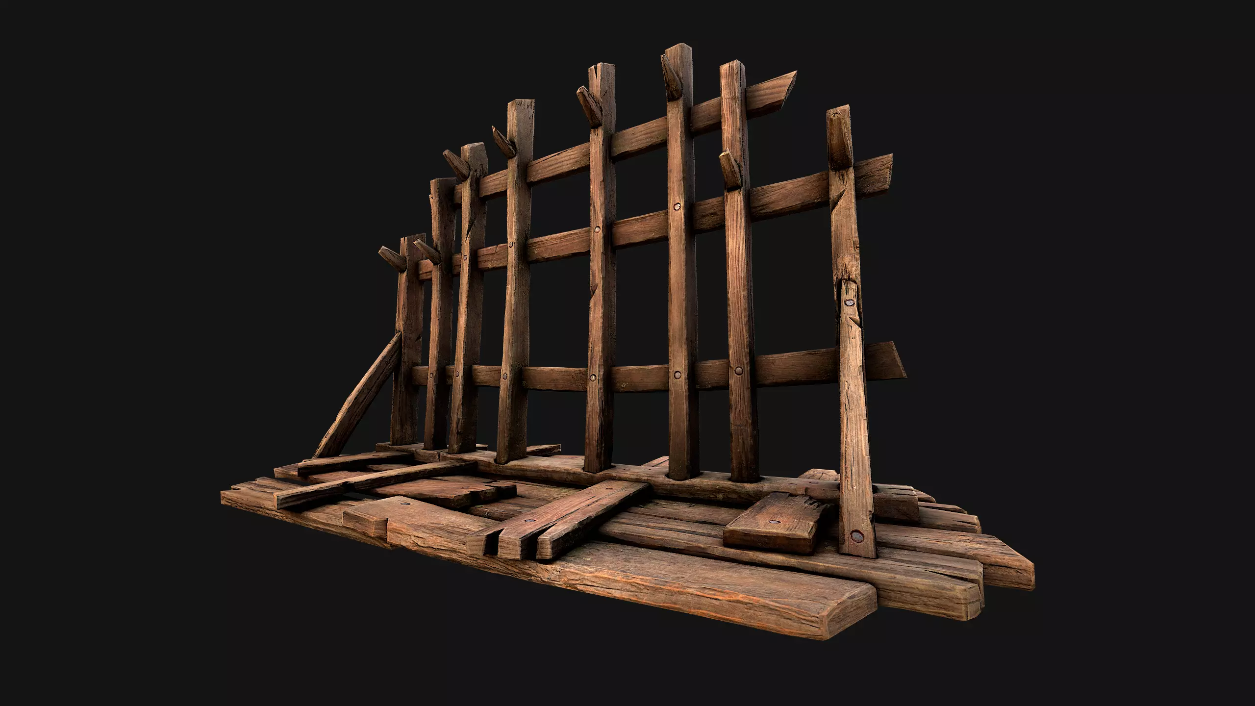 Medieval Wooden Crossbow Weapon Rack Armory Low-poly 3D model_10