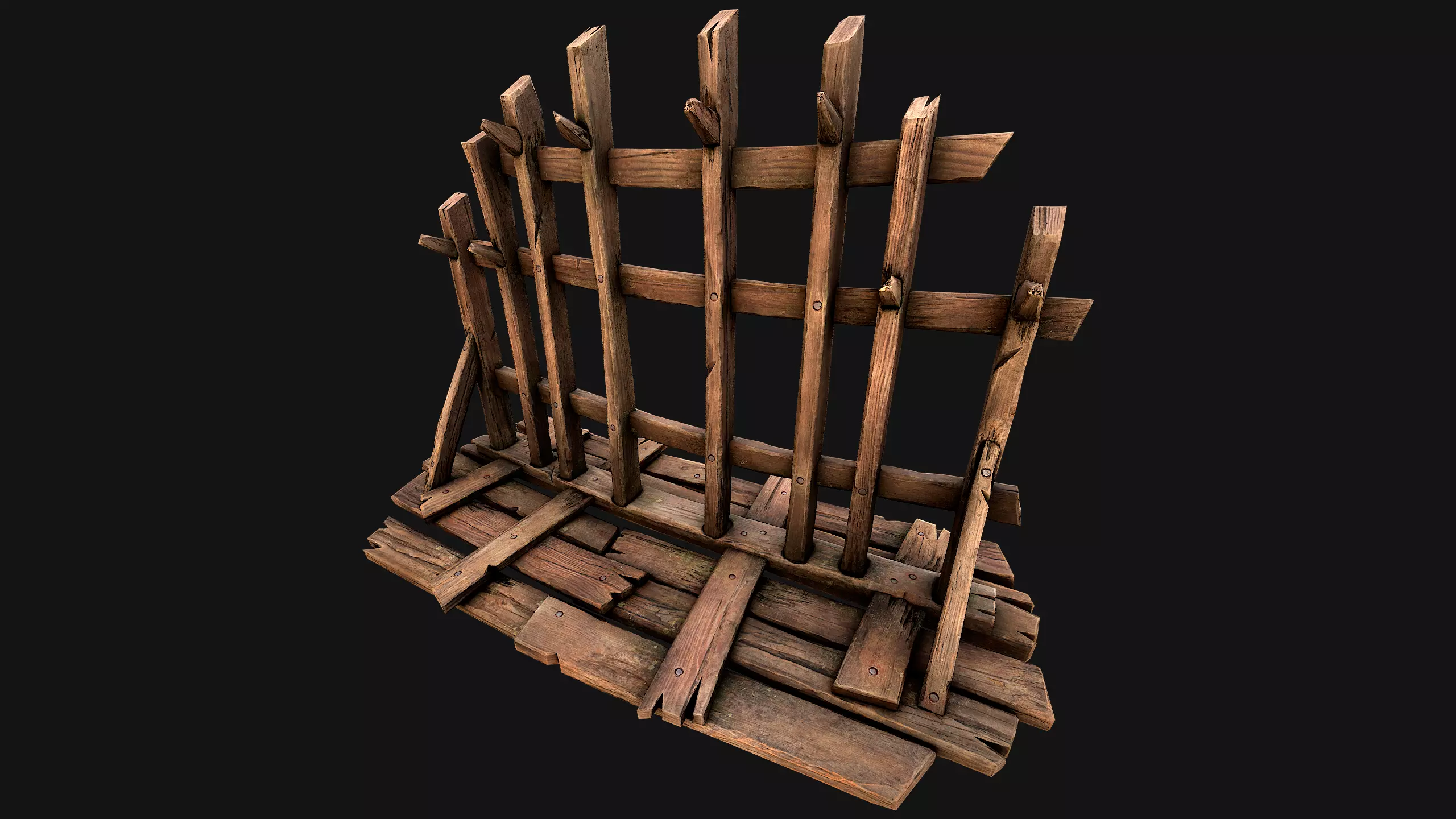 Medieval Wooden Crossbow Weapon Rack Armory Low-poly 3D model_7