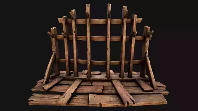 Medieval Wooden Crossbow Weapon Rack Armory Low-poly 3D model