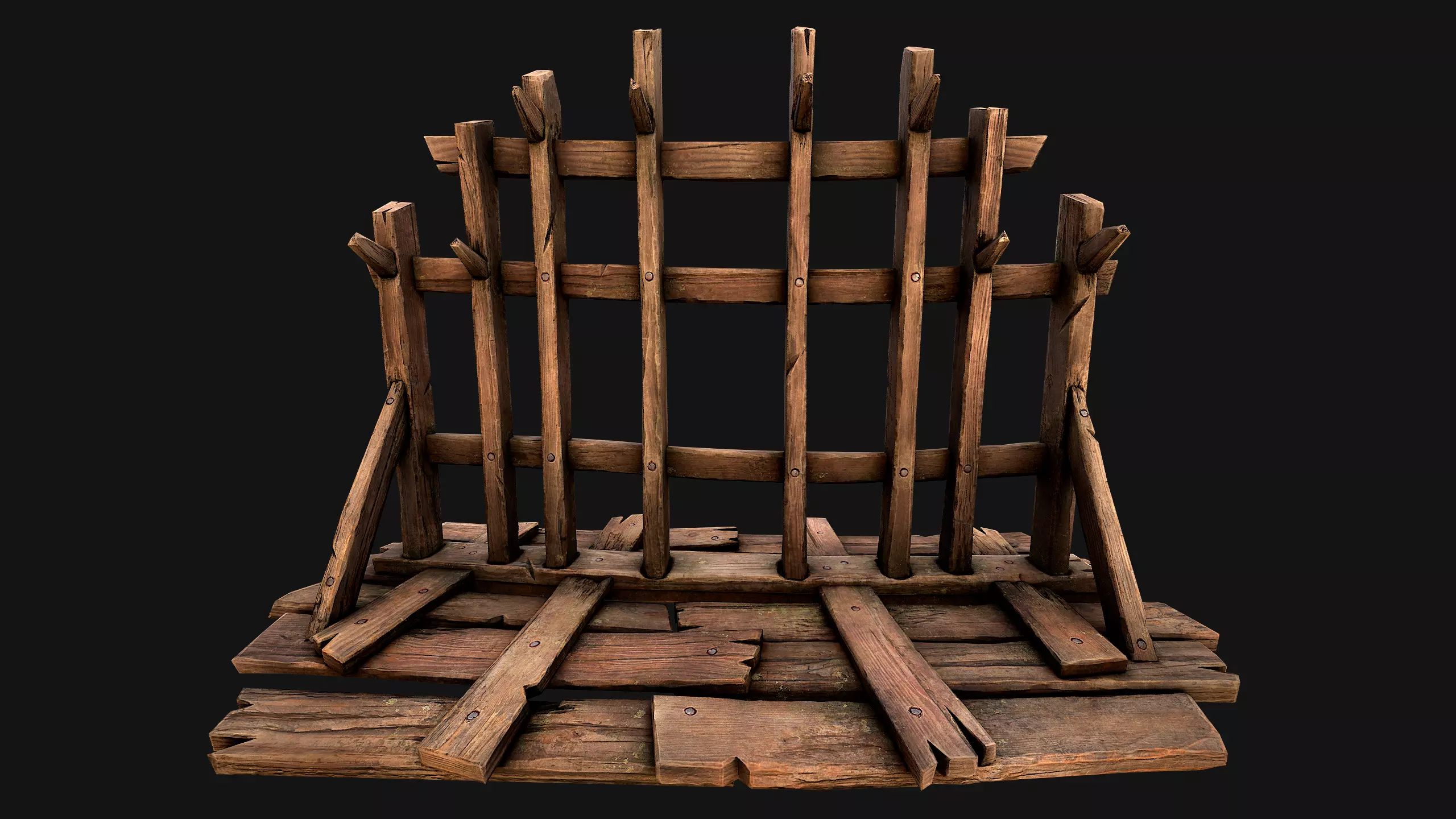Medieval Wooden Crossbow Weapon Rack Armory Low-poly 3D model_0