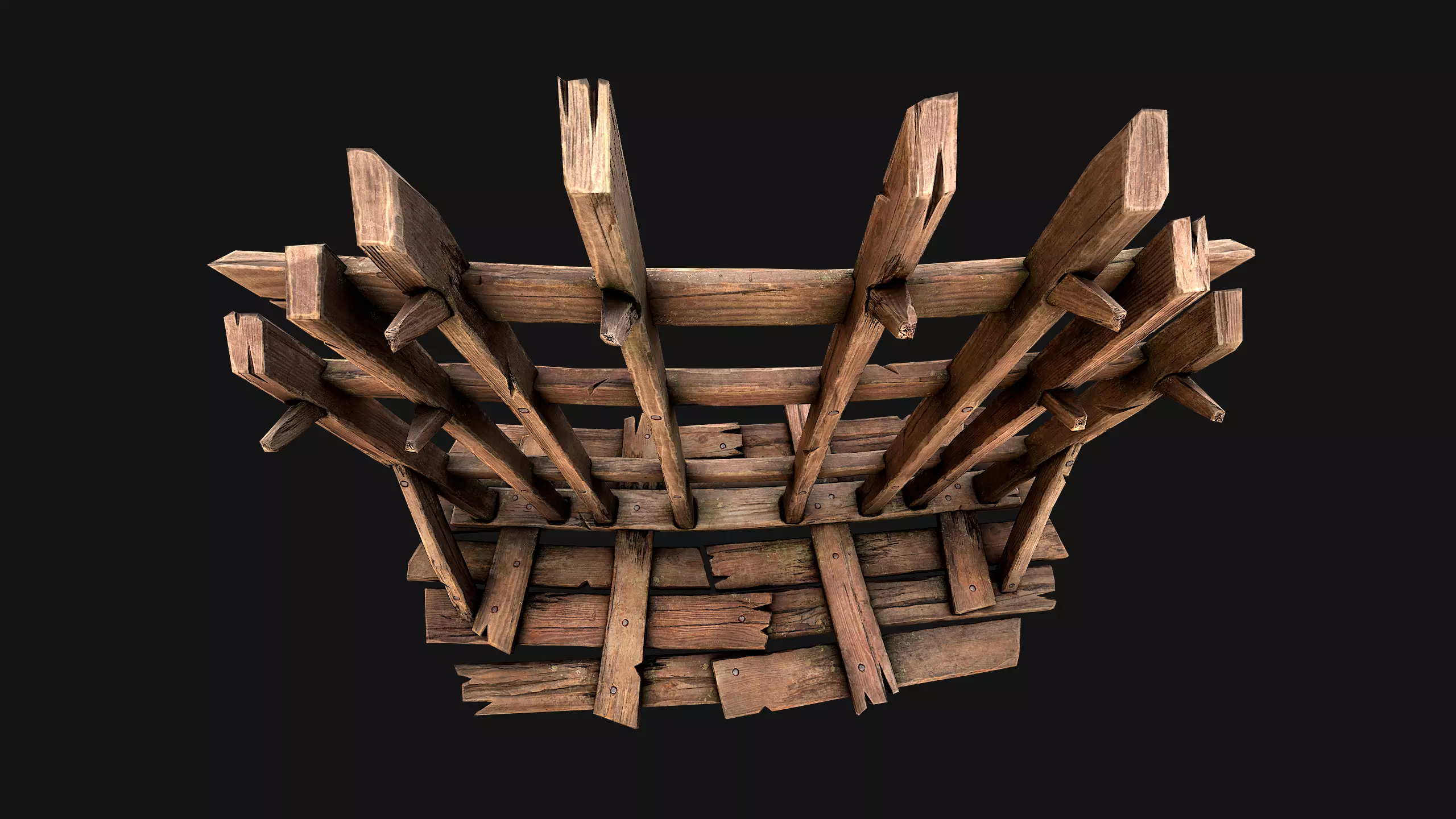 Medieval Wooden Crossbow Weapon Rack Armory Low-poly 3D model_13