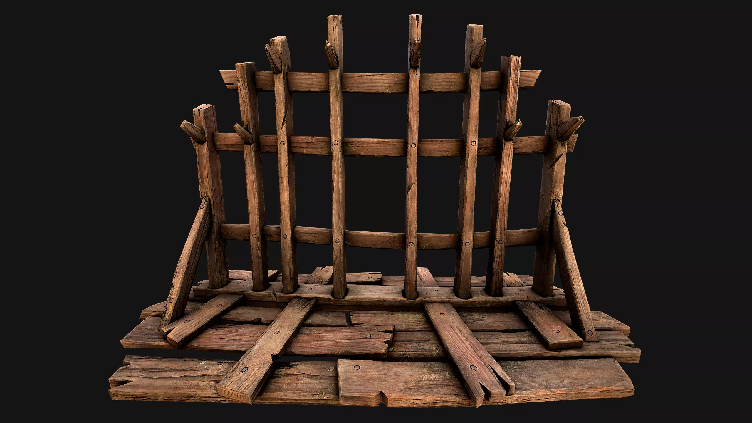 Medieval Wooden Crossbow Weapon Rack Armory Low-poly 3D model_8