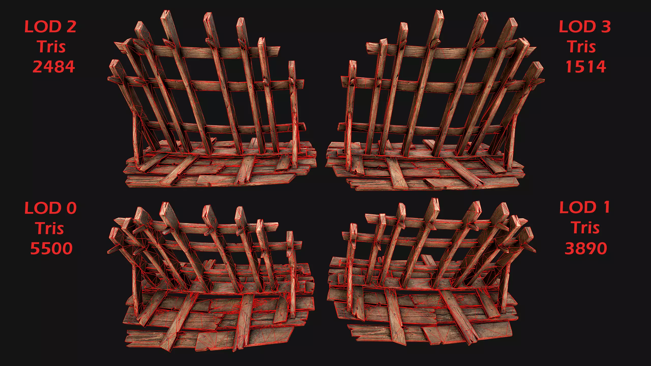 Medieval Wooden Crossbow Weapon Rack Armory Low-poly 3D model_12