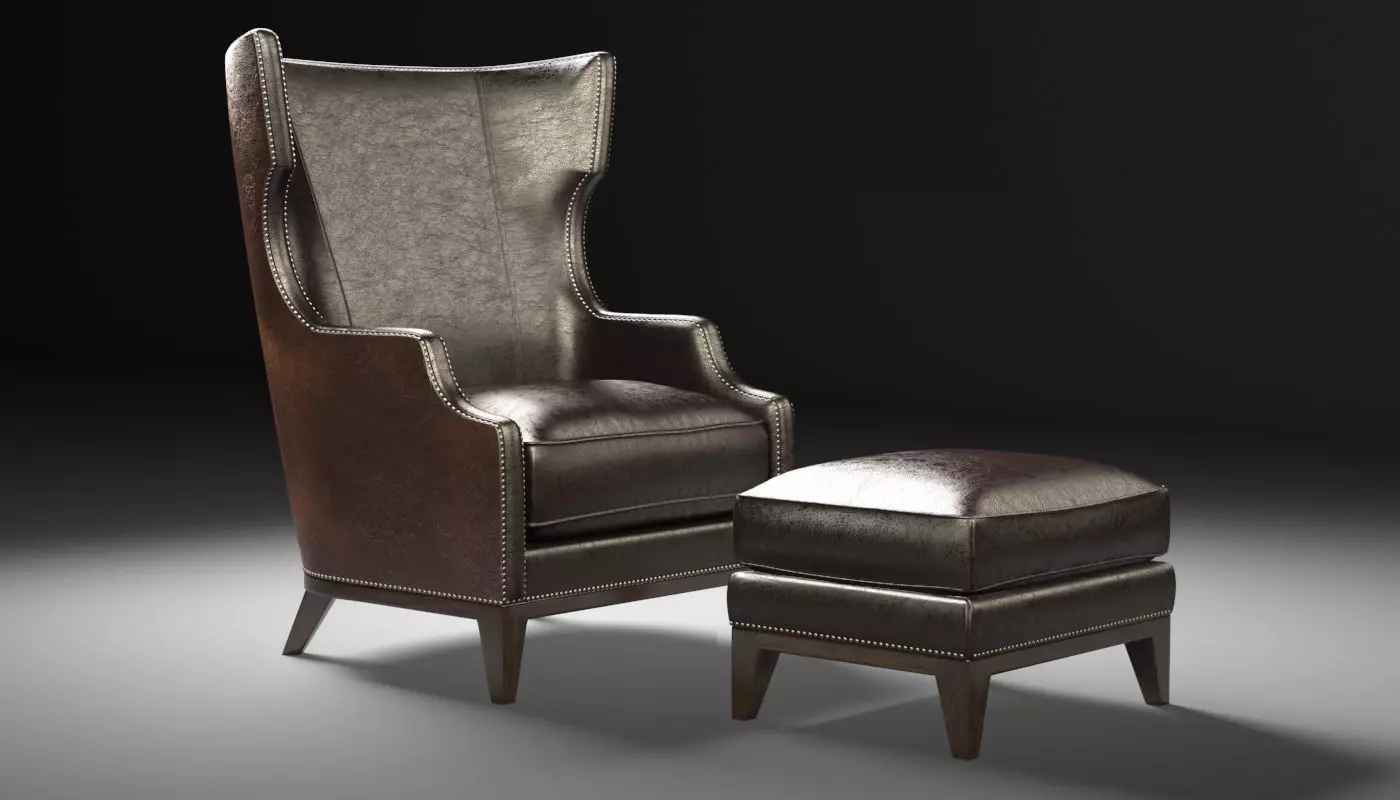 Forbes wing back chair and ottoman 3D model_0