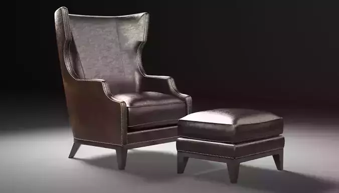 Forbes wing back chair and ottoman 3D model