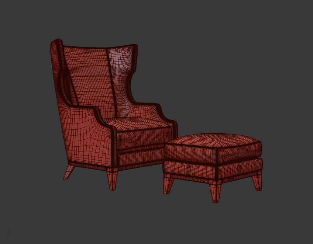 Forbes wing back chair and ottoman 3D model_1