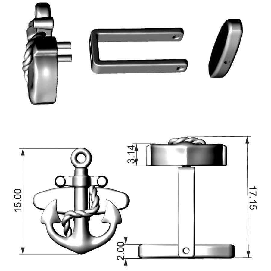 Cufflinks Anchor 3D print model_5