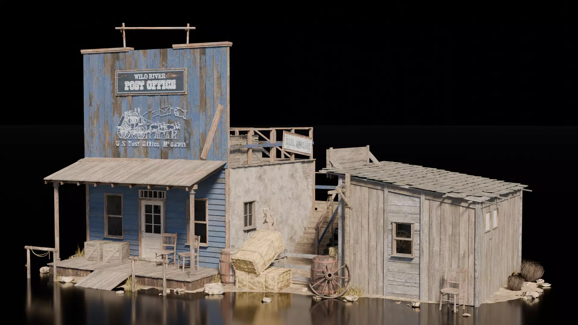 Wild West Building Post Office 3D model_0