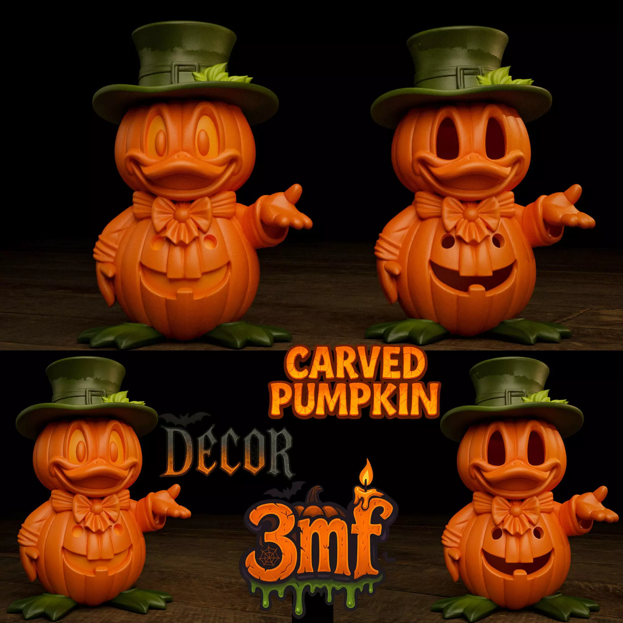 Halloween Donald Duck Pumpkin - Decor and Carved Versions  Free 3D print model_7