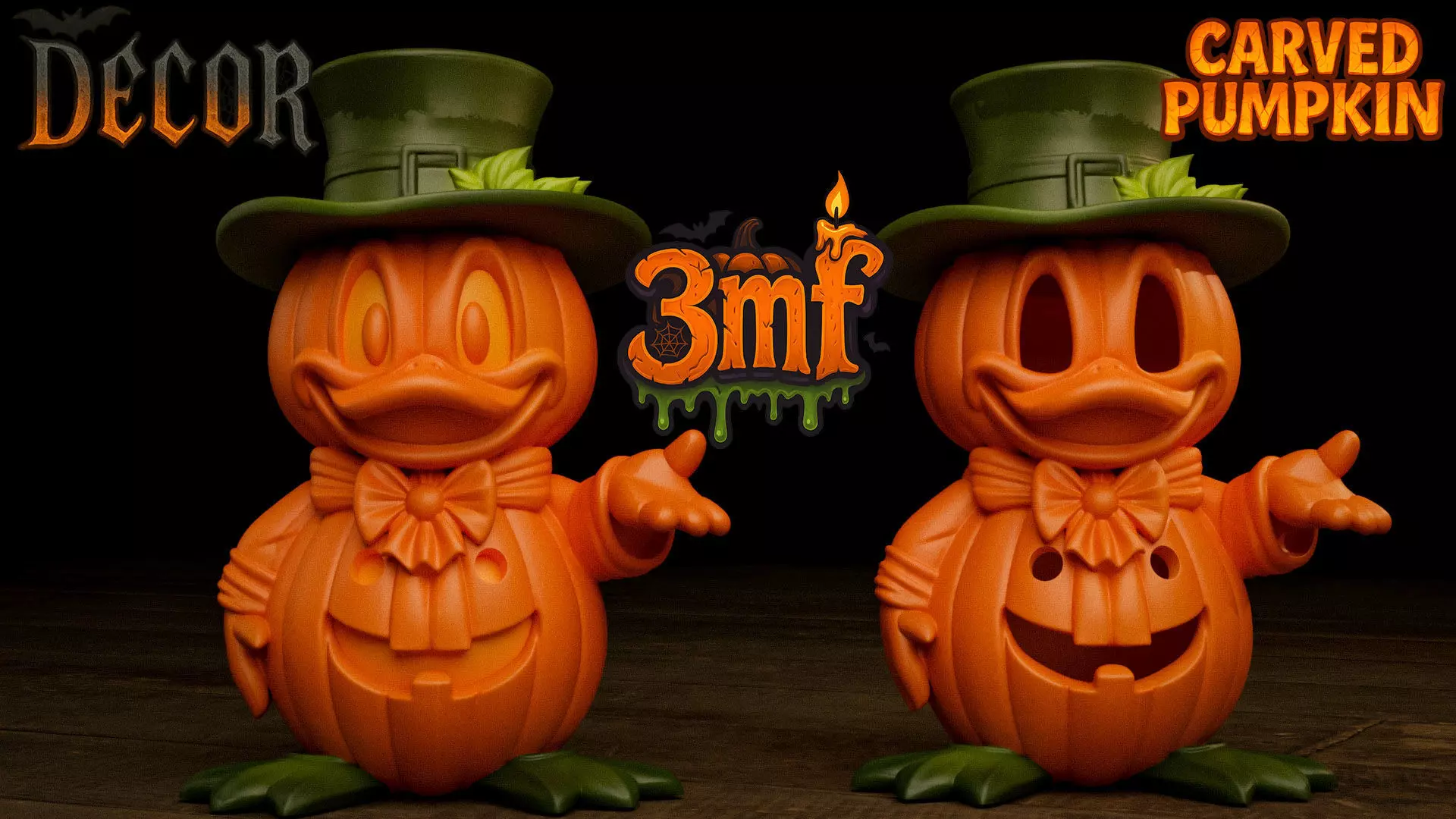 Halloween Donald Duck Pumpkin - Decor and Carved Versions  Free 3D print model_0