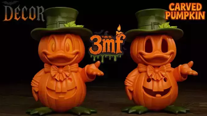 Halloween Donald Duck Pumpkin - Decor and Carved Versions  Free 3D print model