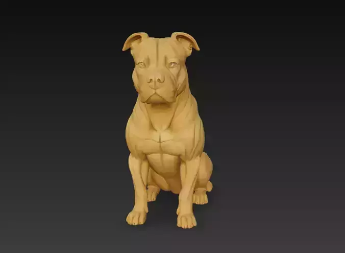 Pitbull Guard Sculpture - Realistic Dog 3D