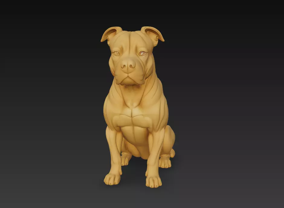 Pitbull Guard Sculpture - Realistic Dog 3D 3D print model