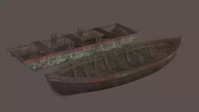 Wood Lifeboat Boat High Quality 2 Pcs 3D Model