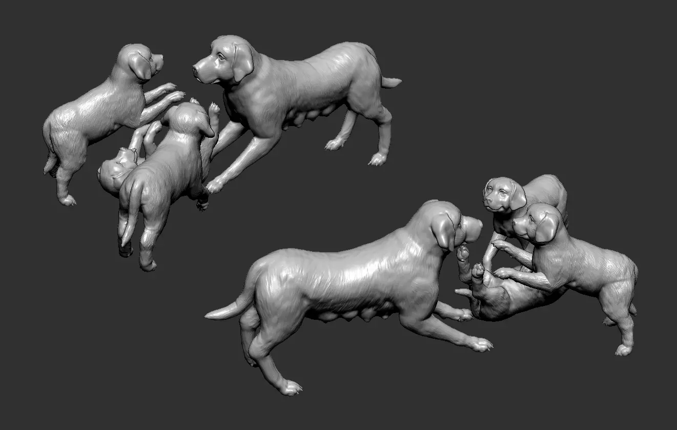 Dog Family - Mother and Puppies 3D print model_0