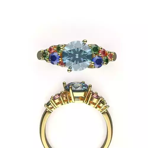 Multicolour Gemstone  Multi size Gem Ring 58 3D print model