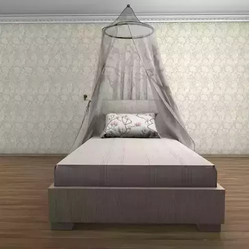 Classic bed with baldahin and  pillows 3D model
