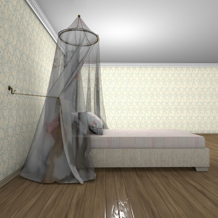 Classic bed with baldahin and  pillows 3D model_2