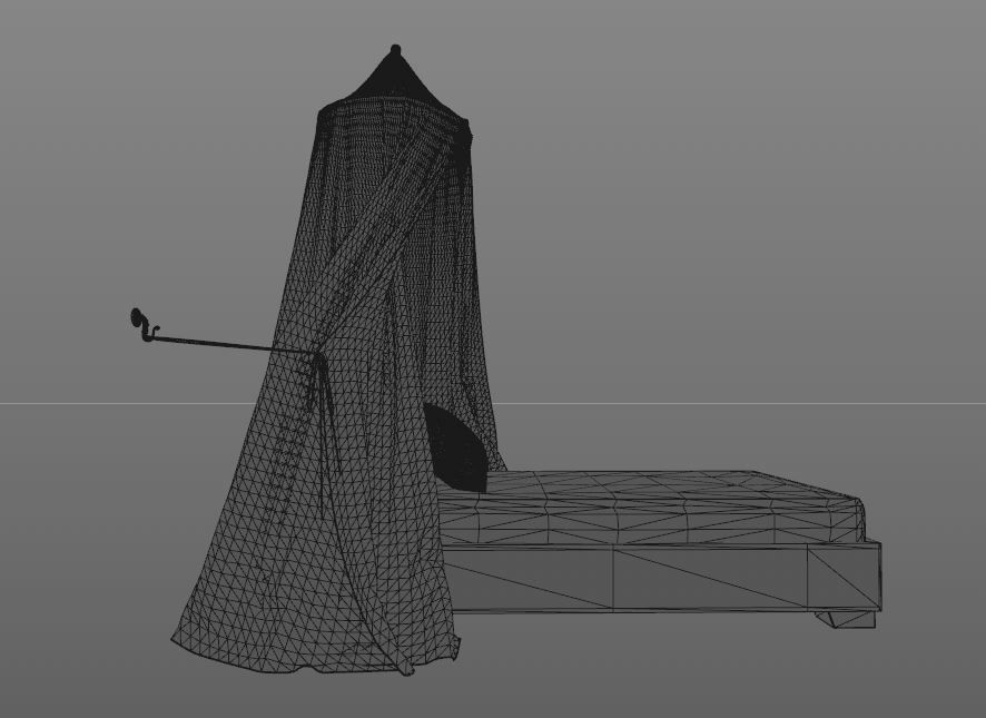 Classic bed with baldahin and  pillows 3D model_3