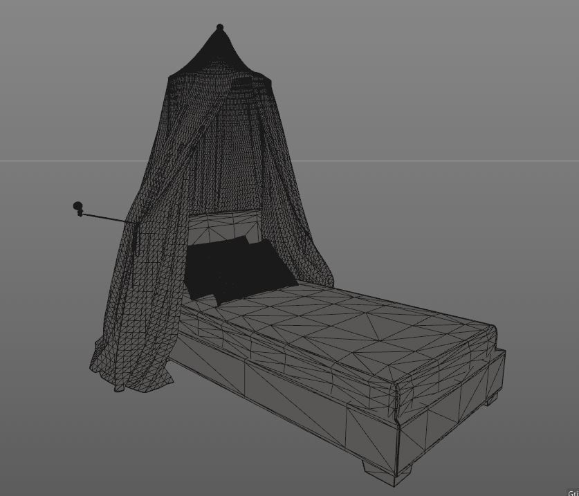 Classic bed with baldahin and  pillows 3D model_5