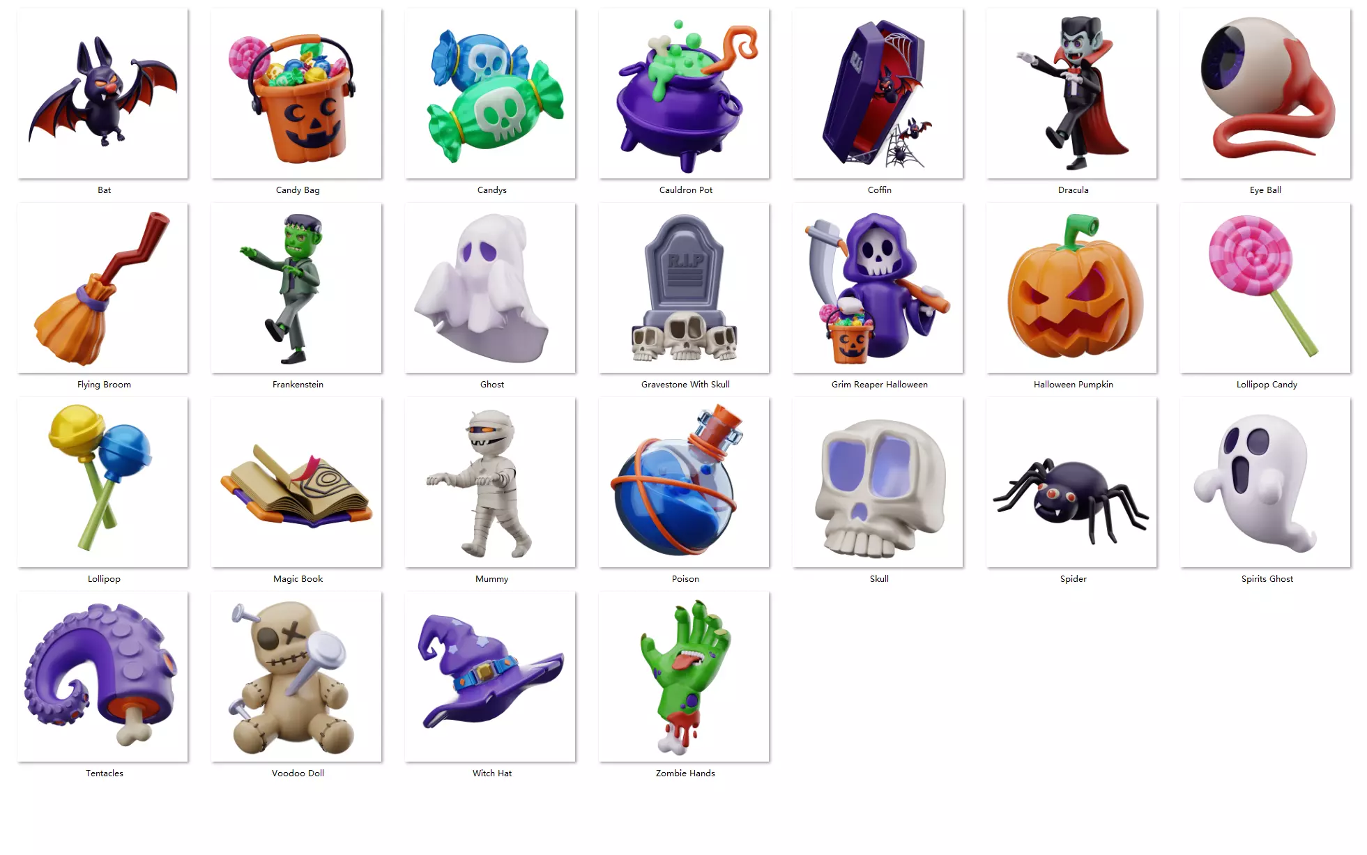 Halloween Cartoon 3D Pack Low Poly Stylized Characters and Props Low-poly 3D model_0