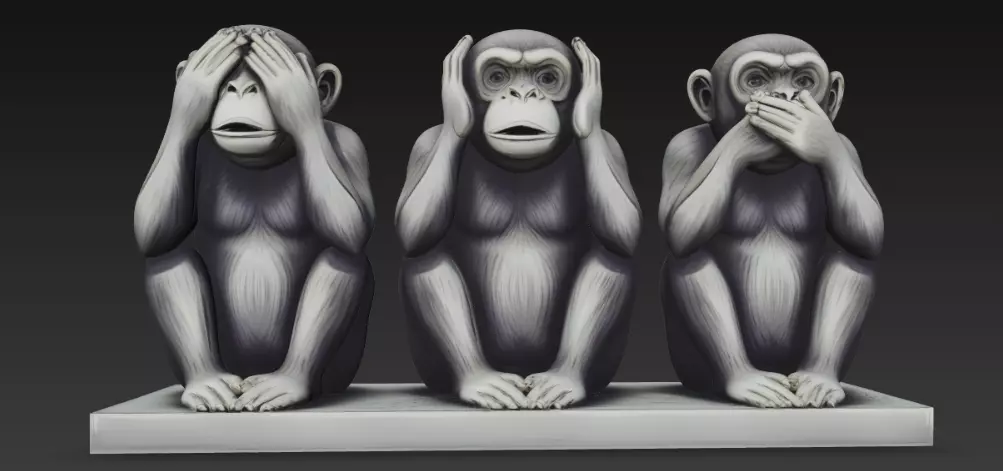 Gandhi 3 Monkeys for Print 3D print model_0