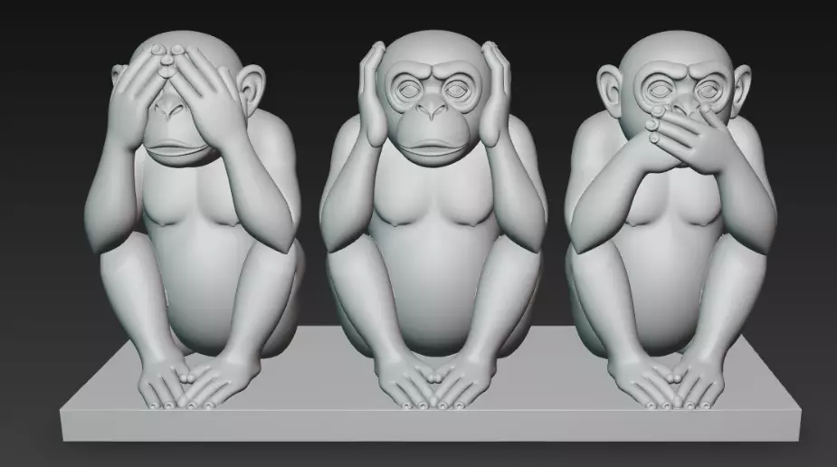 Gandhi 3 Monkeys for Print 3D print model_1