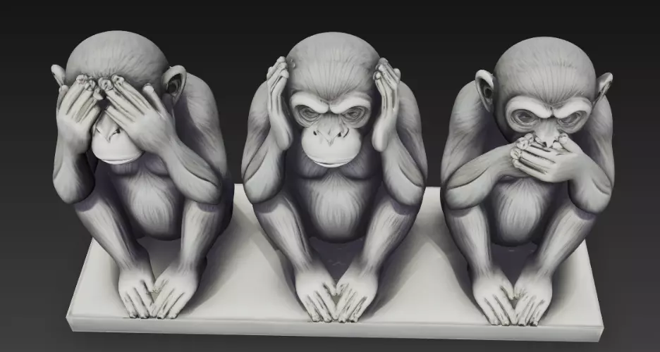 Gandhi 3 Monkeys for Print 3D print model_3