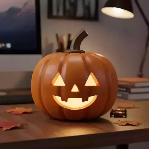 3D Colored Halloween Pumpkin on Desk