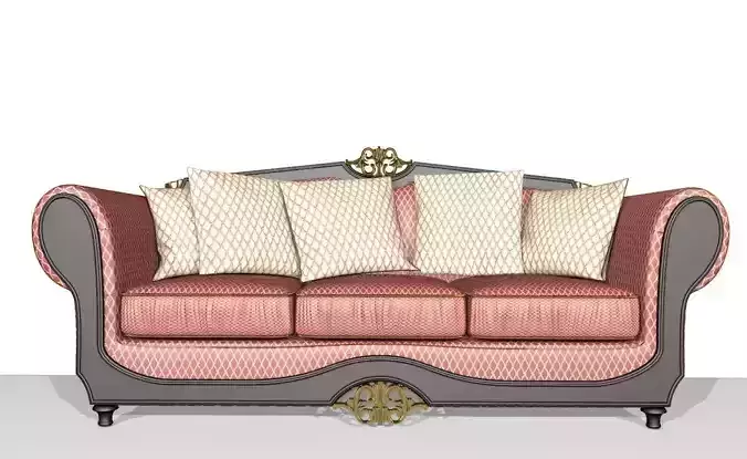 Victorian style sofa with golden ornaments  3D model