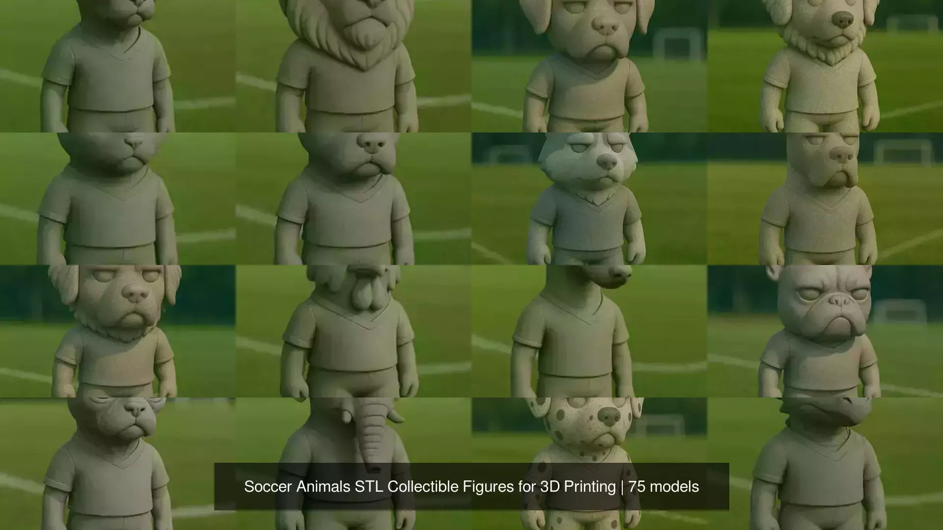 Soccer Animals STL Collectible Figures for 3D Printing 3D Model Collection_4