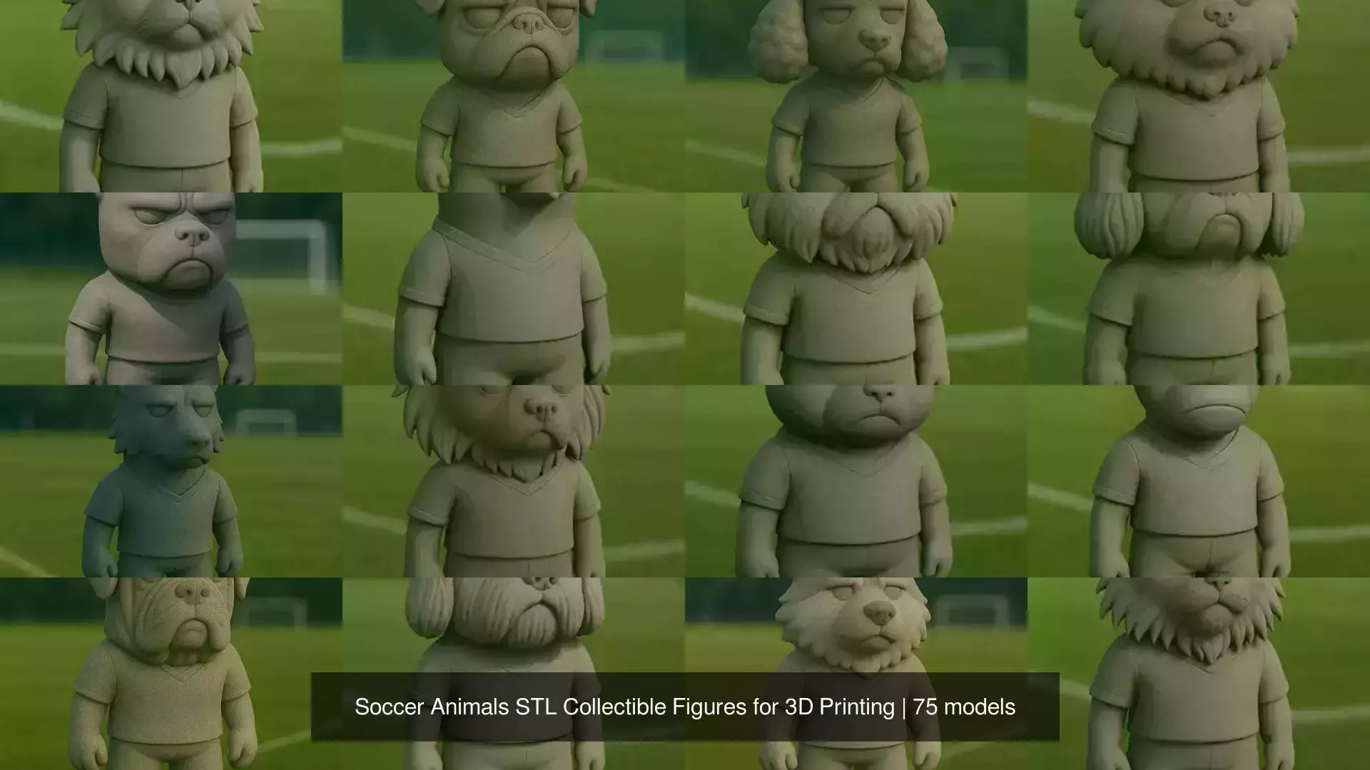 Soccer Animals STL Collectible Figures for 3D Printing 3D Model Collection_2