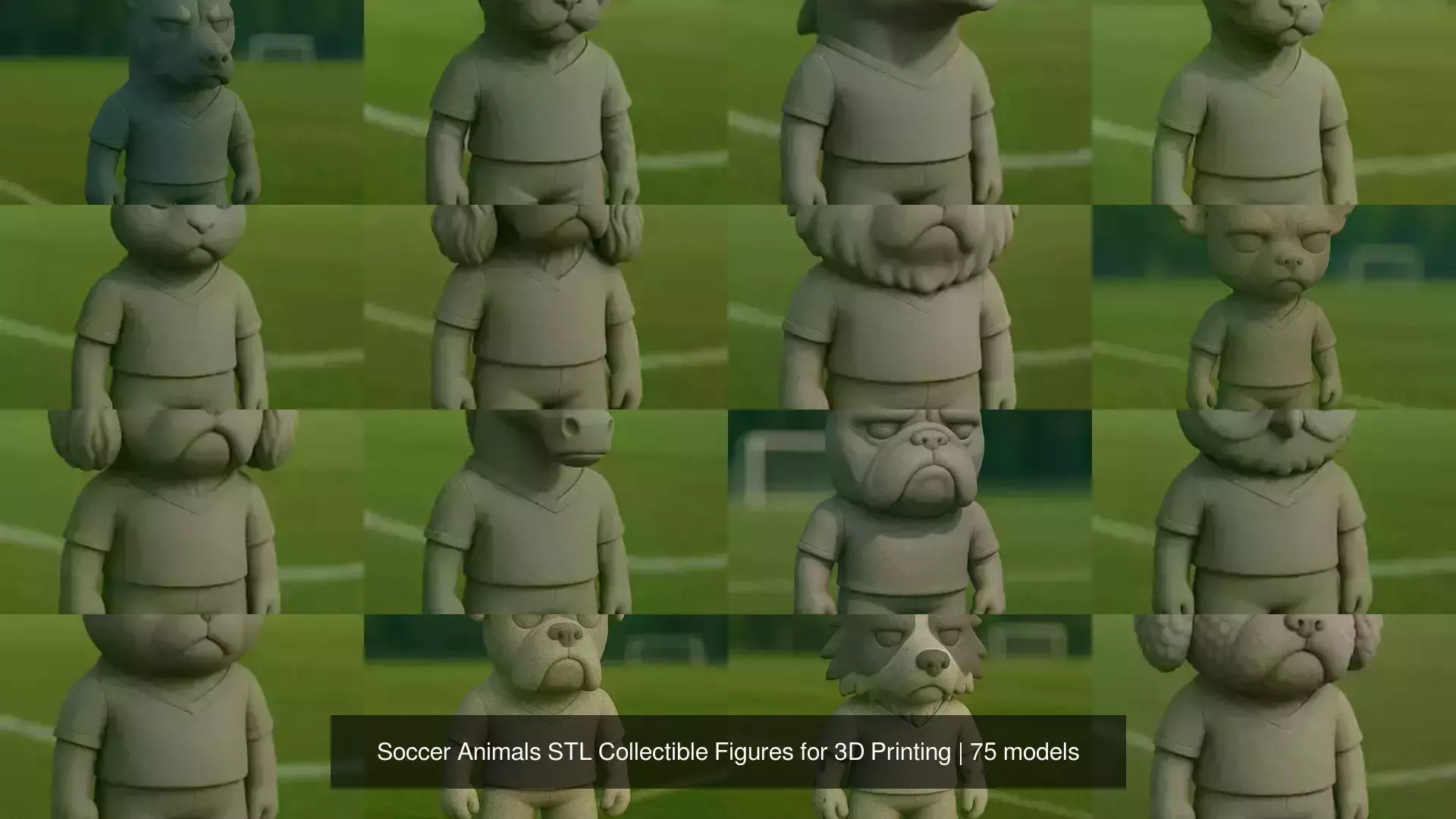 Soccer Animals STL Collectible Figures for 3D Printing 3D Model Collection_6