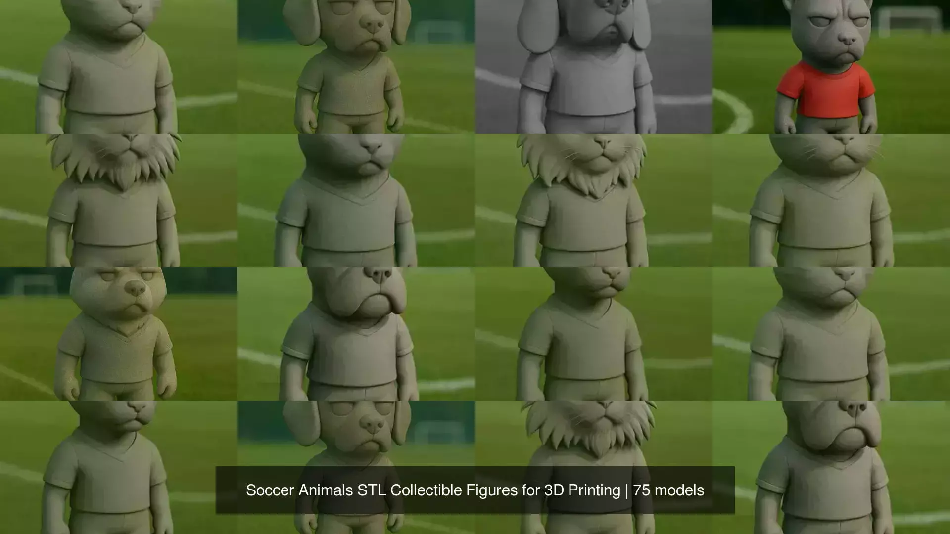 Soccer Animals STL Collectible Figures for 3D Printing 3D Model Collection_8