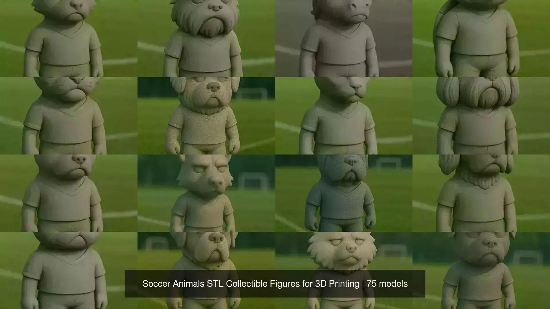Soccer Animals STL Collectible Figures for 3D Printing 3D Model Collection_0