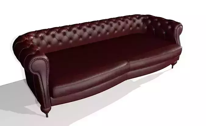 Art Nouveau style sofa covered brown leather 3D model