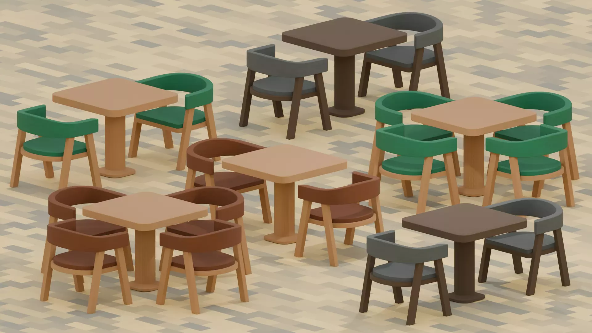 Cozy Cafe Set Wooden Table and Arc Chair 3D model