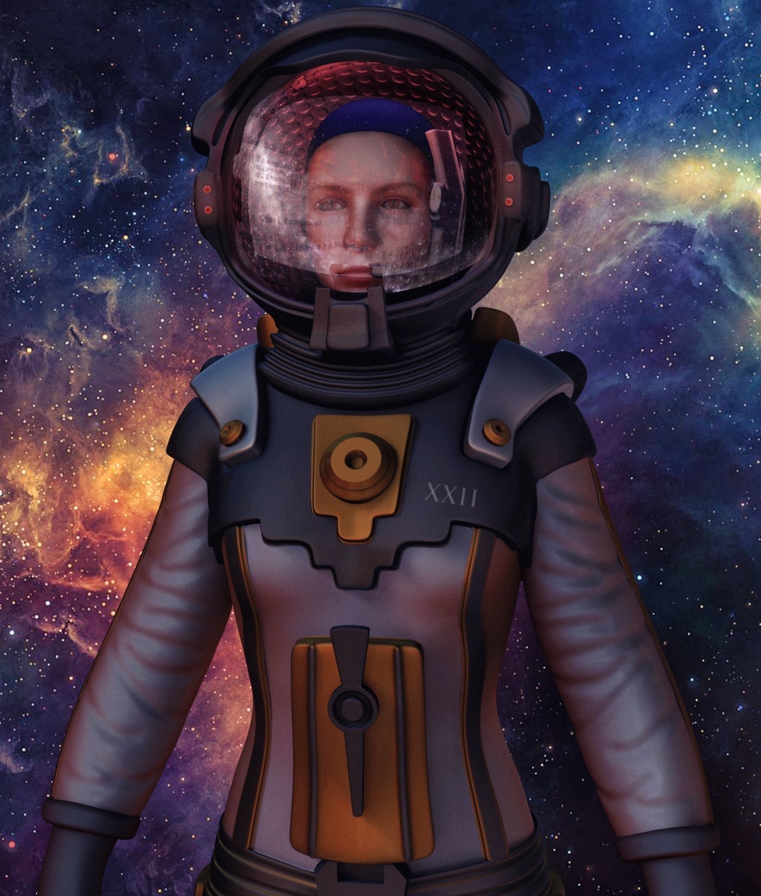 Astronaut female in spacesuit 3D model_1