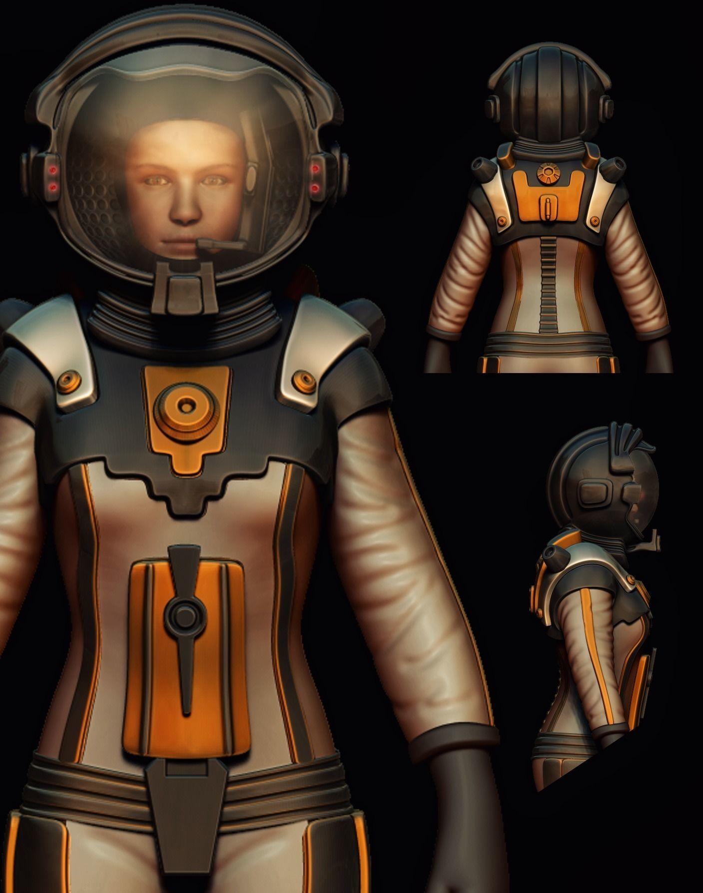 Astronaut female in spacesuit 3D model_0