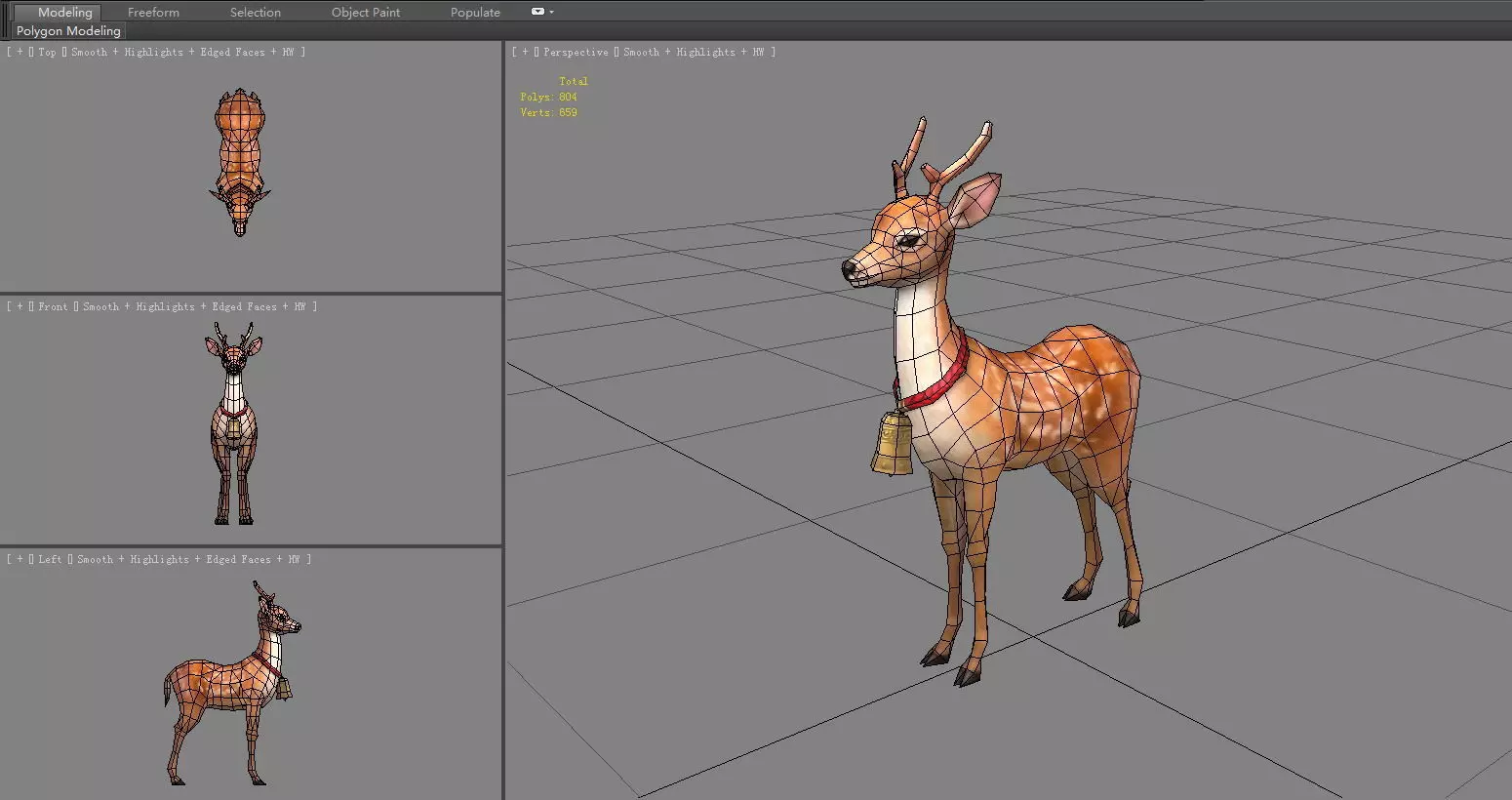 Cartoon sika deer Low-poly 3D model_5