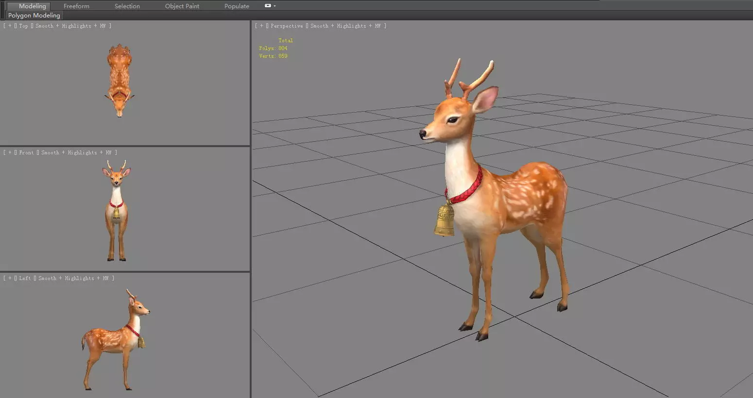 Cartoon sika deer Low-poly 3D model_4