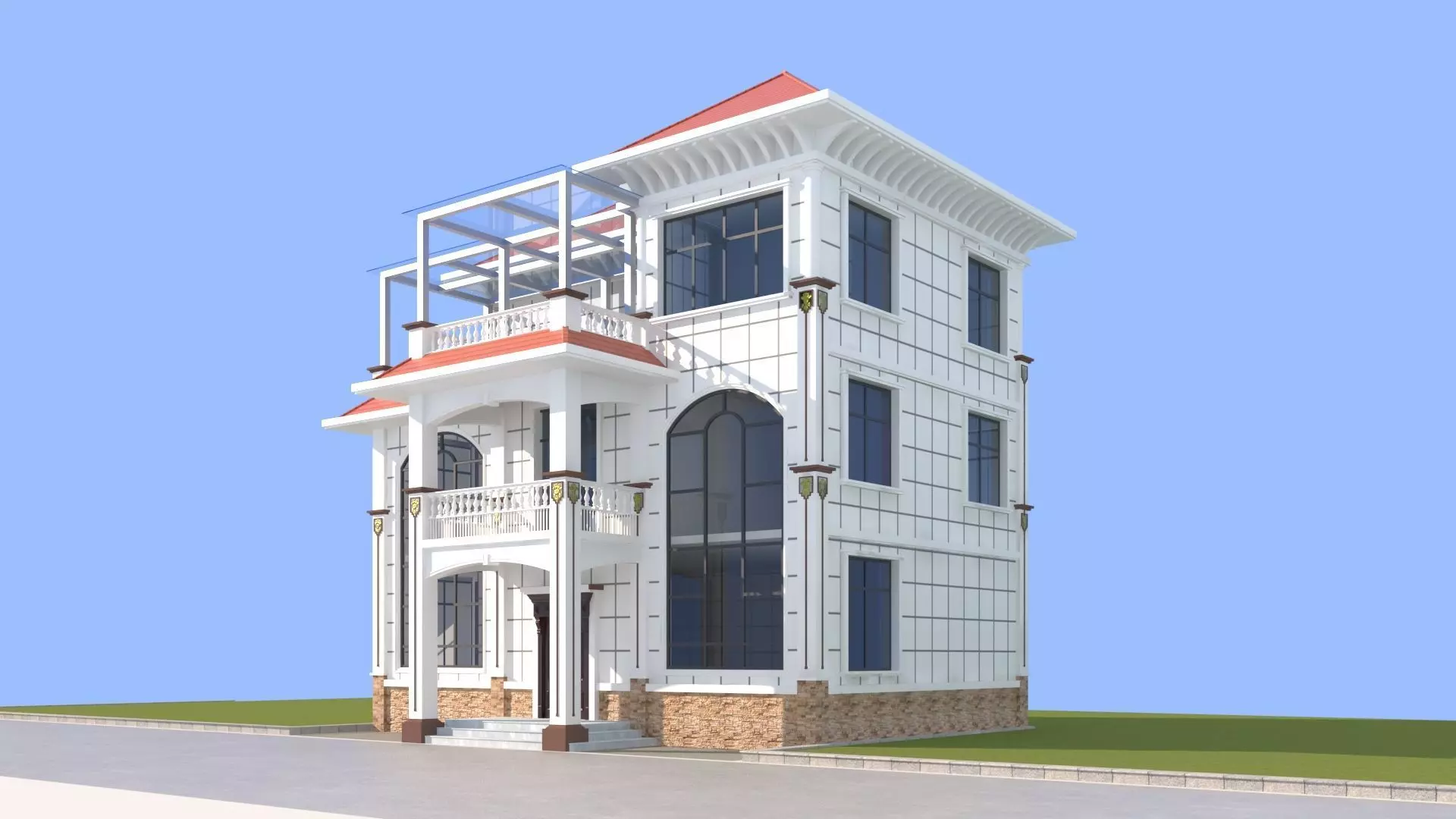 Aesthetic European - Style Villa 3D Model 3D model_1